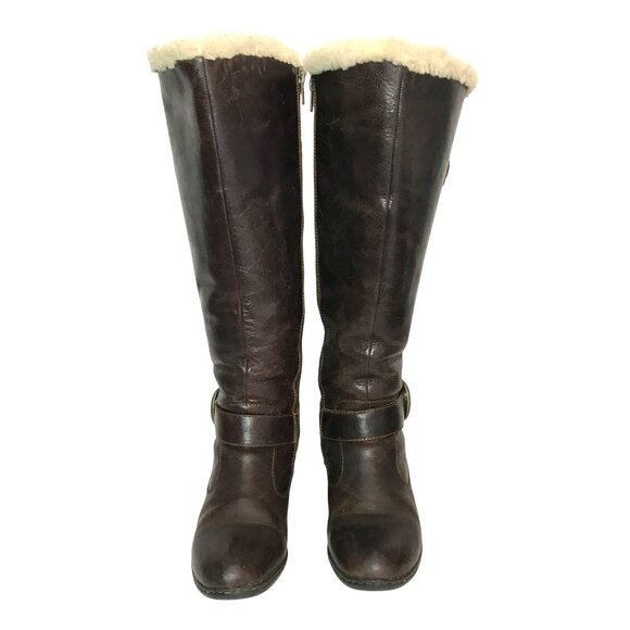 BORN Shearling Lined Warm Womens 7/38 Tall Brown Leather Tall Riding Boots - Picture 4 of 12